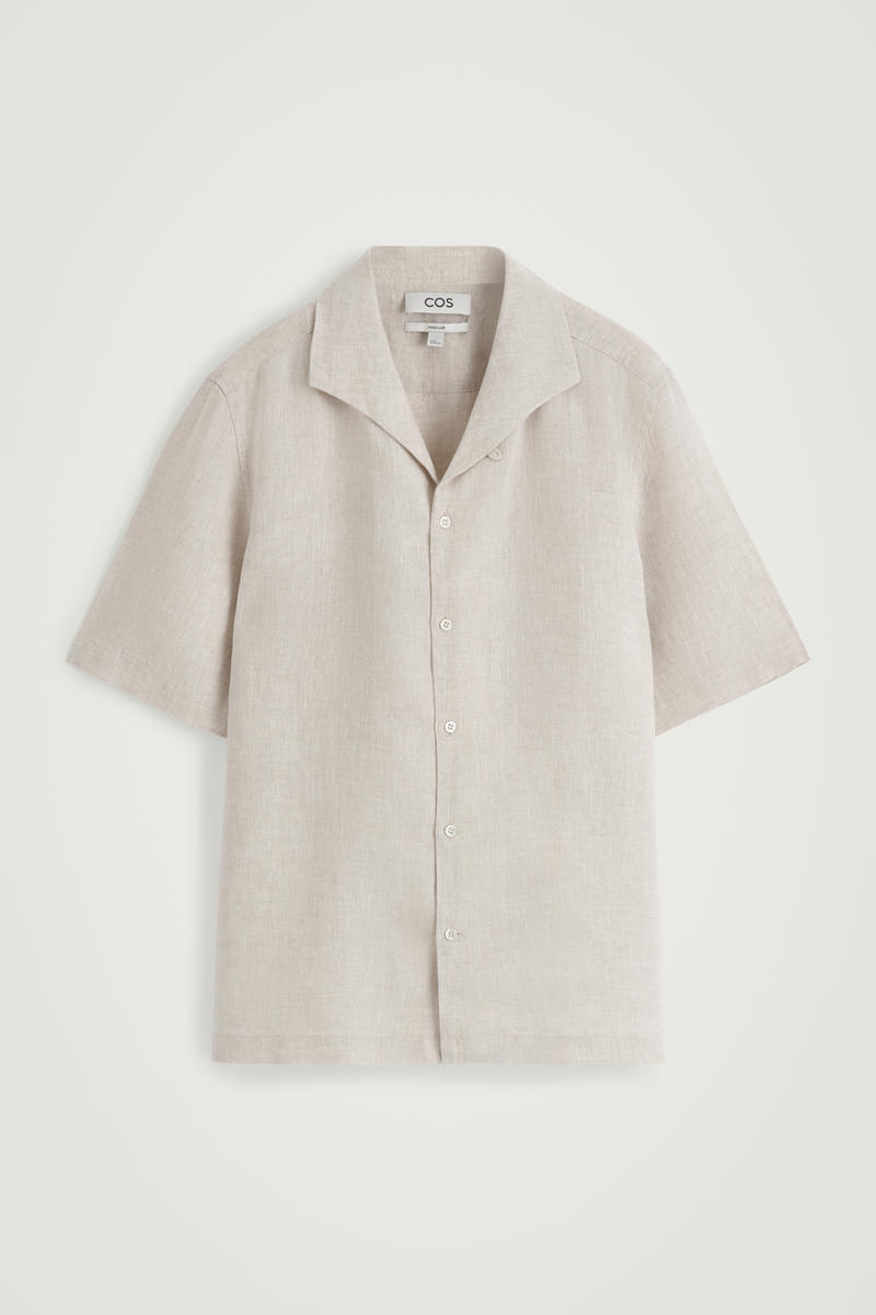 Linen Short-Sleeved Shirt in Beige