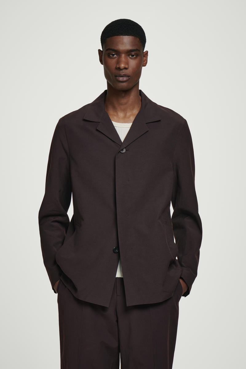 Unstructured High-Collar Blazer in Brown