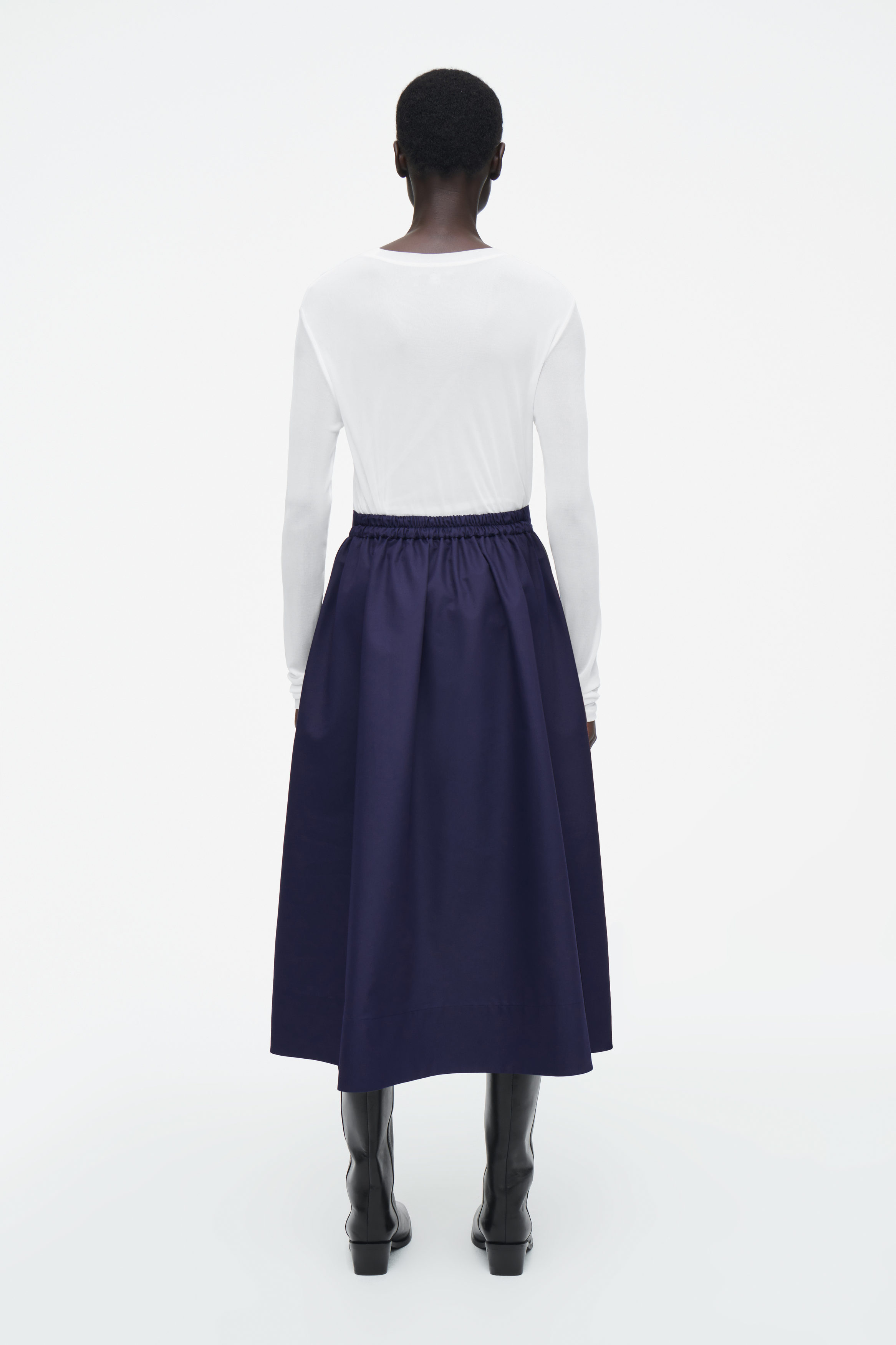 GATHERED A-LINE MIDI SKIRT - NAVY GATHERED A-LINE MIDI SKIRT - NAVY