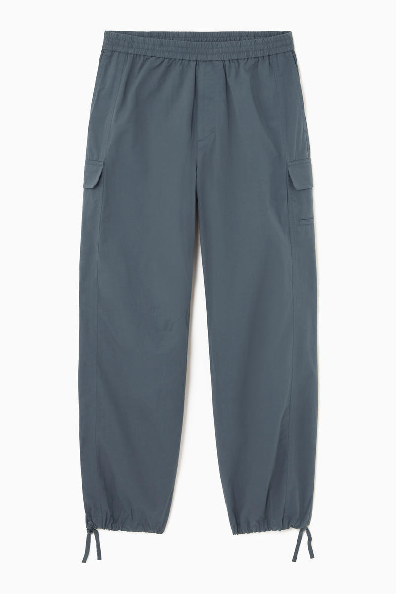 Wide-Leg Cargo Parachute Trousers in Blue