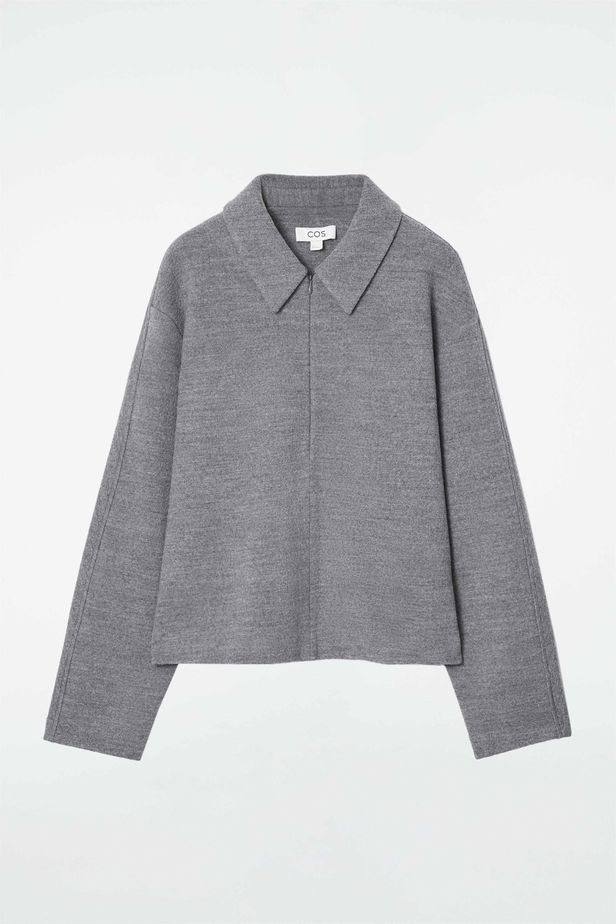 BOILED WOOL ZIP UP CARDIGAN GREY MELANGE