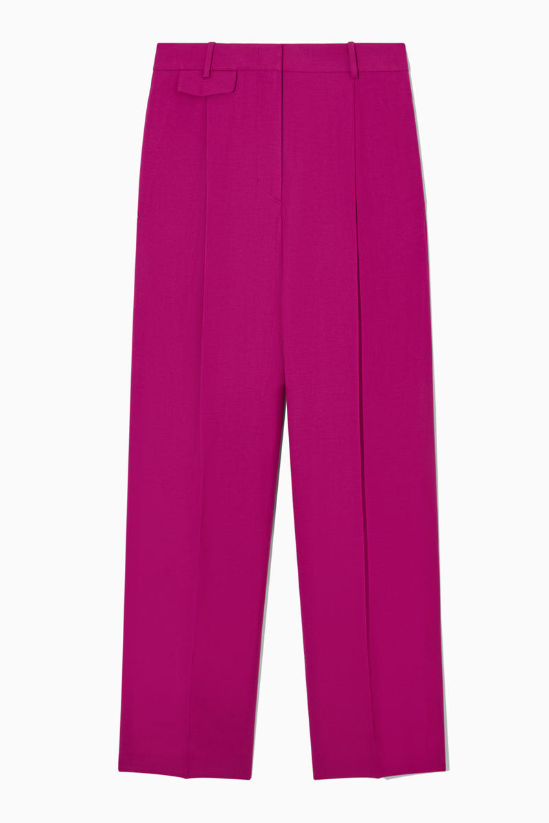 Wide-Leg Pleated Linen-Blend Trousers in Pink