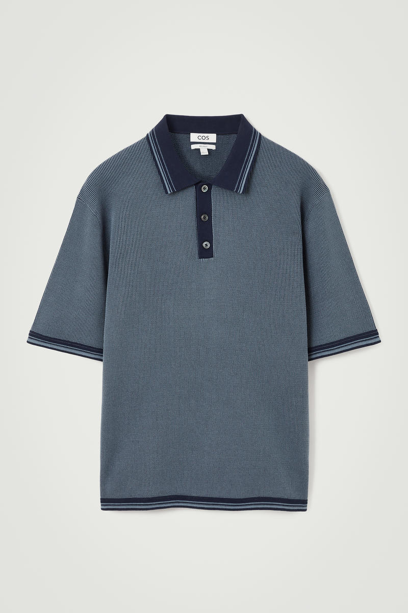 Shop Cos Waffle-knit Polo Shirt In Blue In Blau