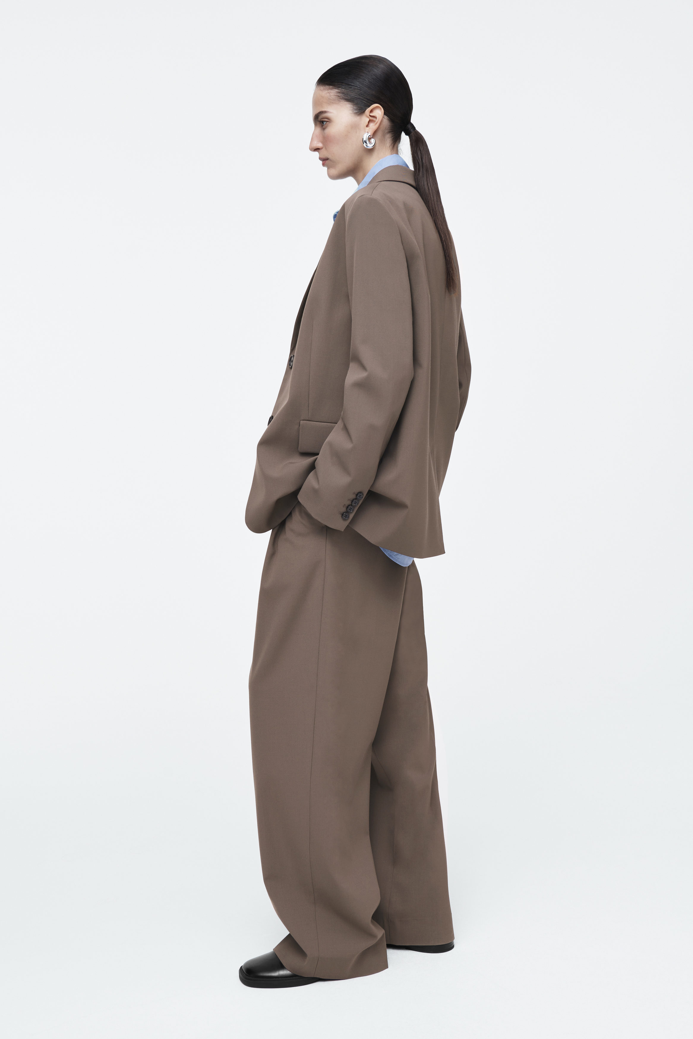 RELAXED SINGLE-BREASTED WOOL-BLEND BLAZER - MOLE | COS