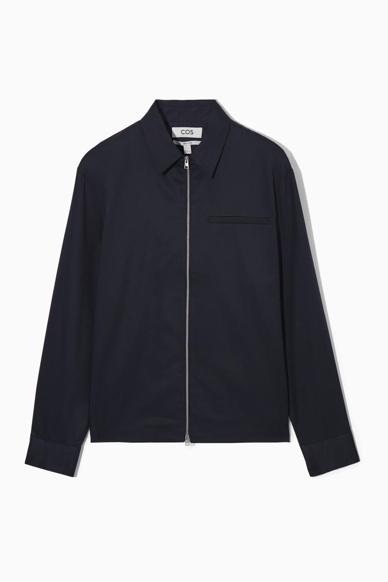 Twill Zip-Up Shirt in Blue