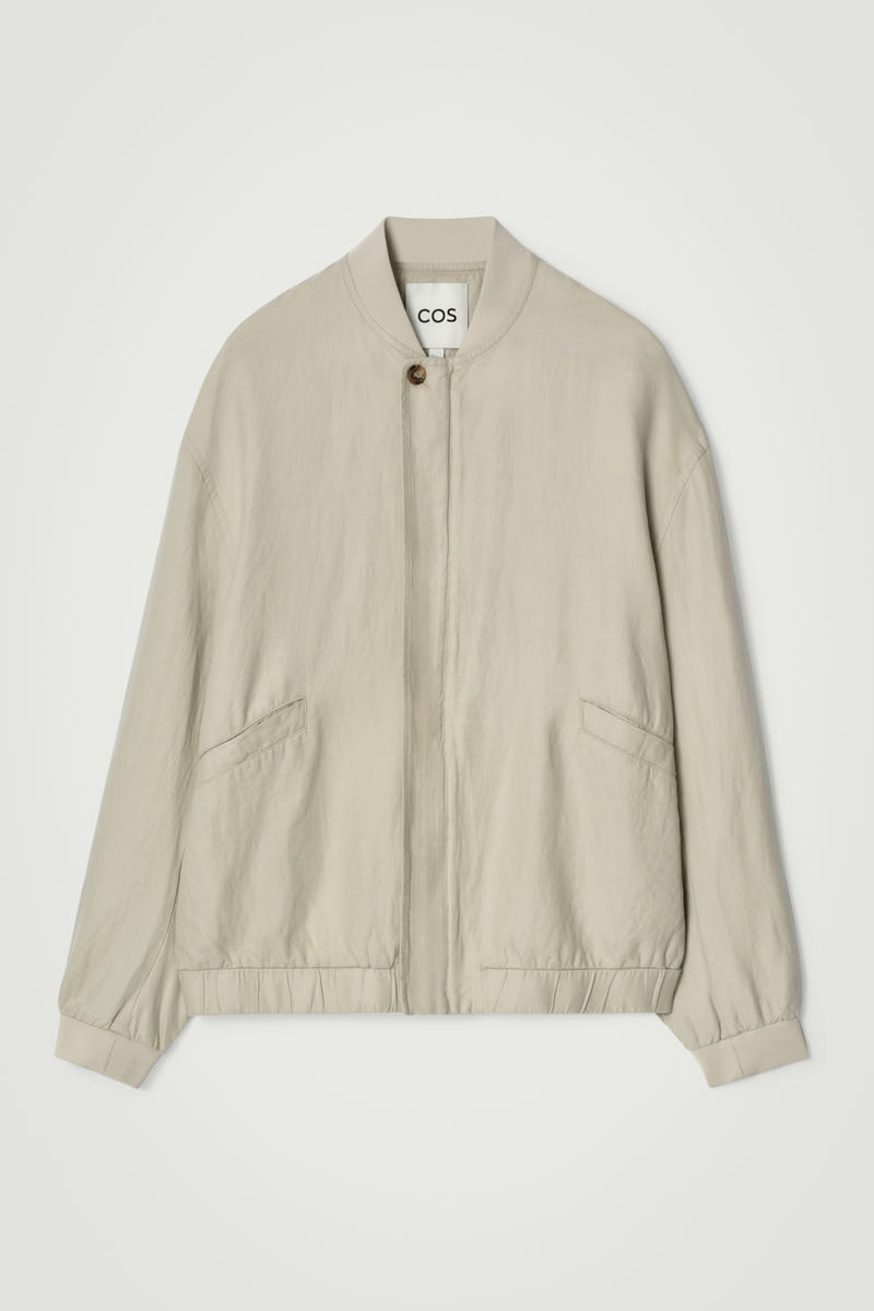Linen Bomber Jacket in Beige