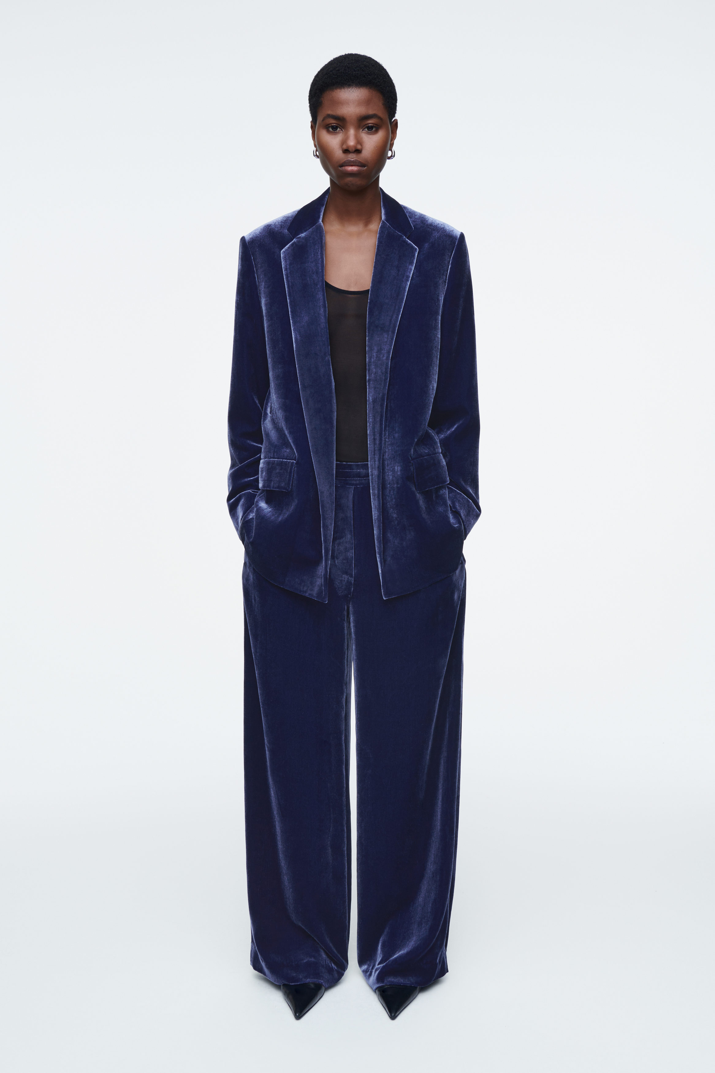 SILK-BLEND VELVET BLAZER - BLUE | COS