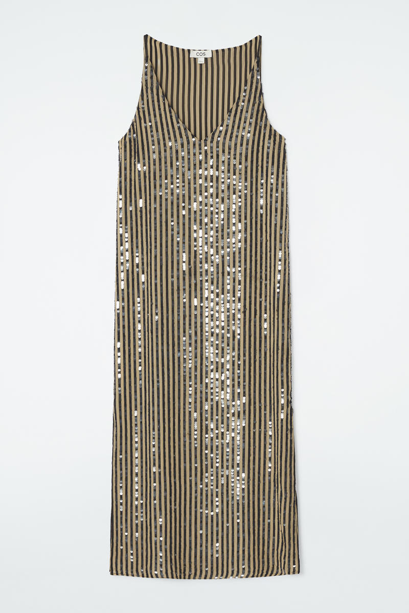 Striped Sequinned Slip Dress