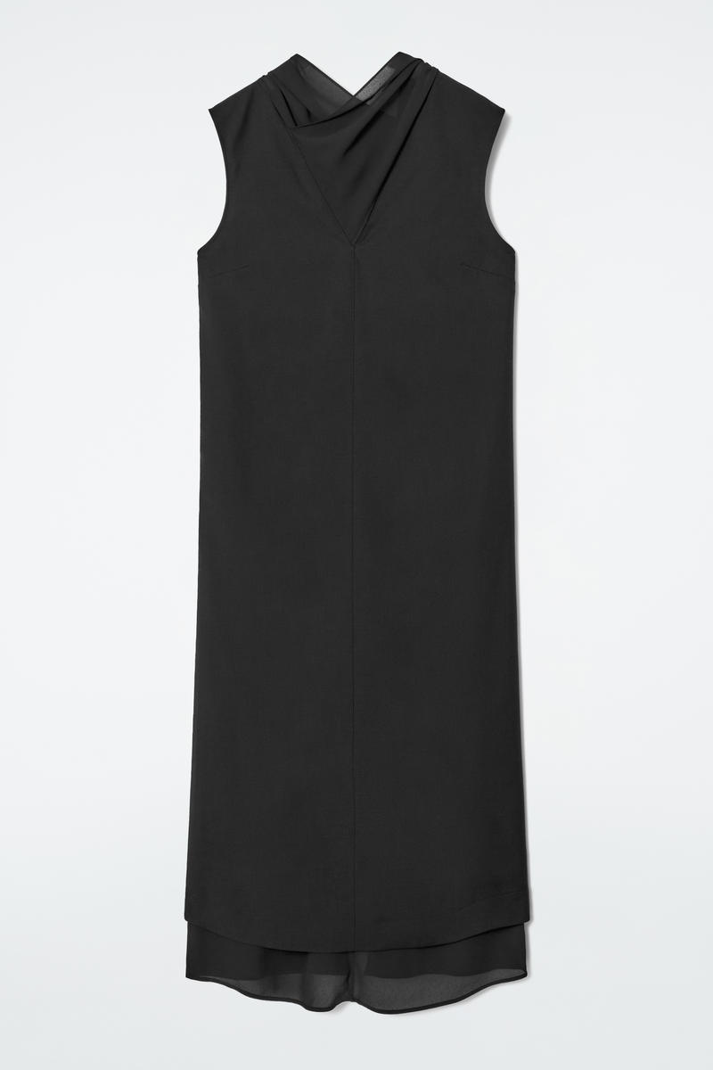 Cos Bias-cut Layered Wool Dress In Black