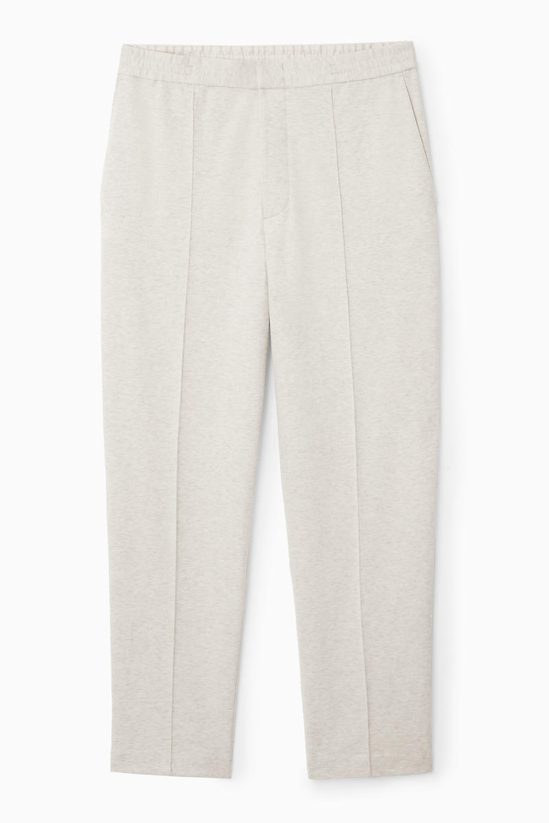 Pintucked Pull-On Jersey Trousers in Beige