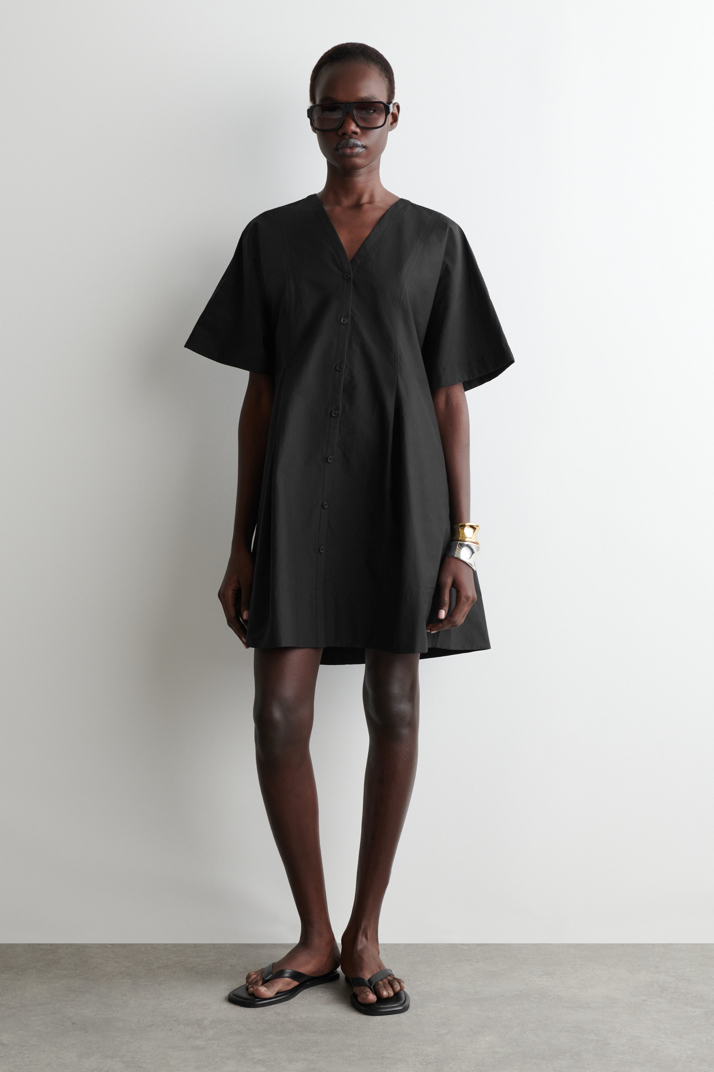 PLEATED A-LINE MINI DRESS