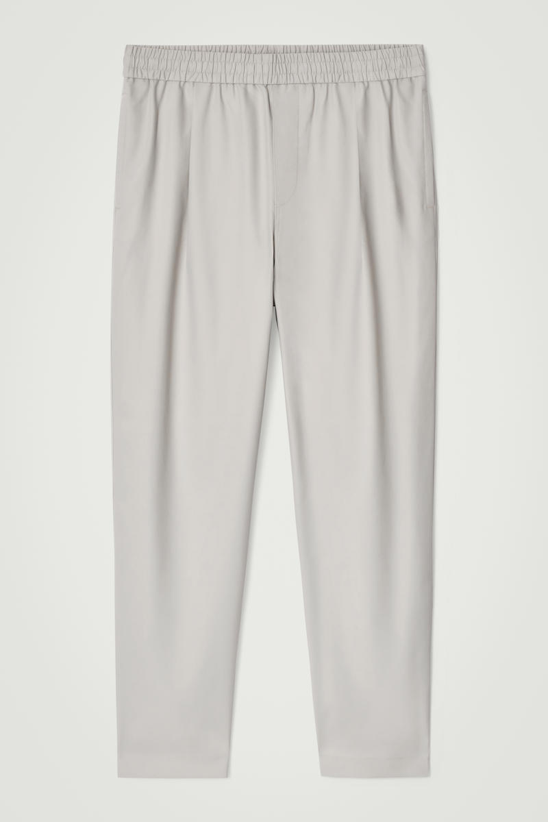 Relaxed Cotton Tapered Trousers in Beige