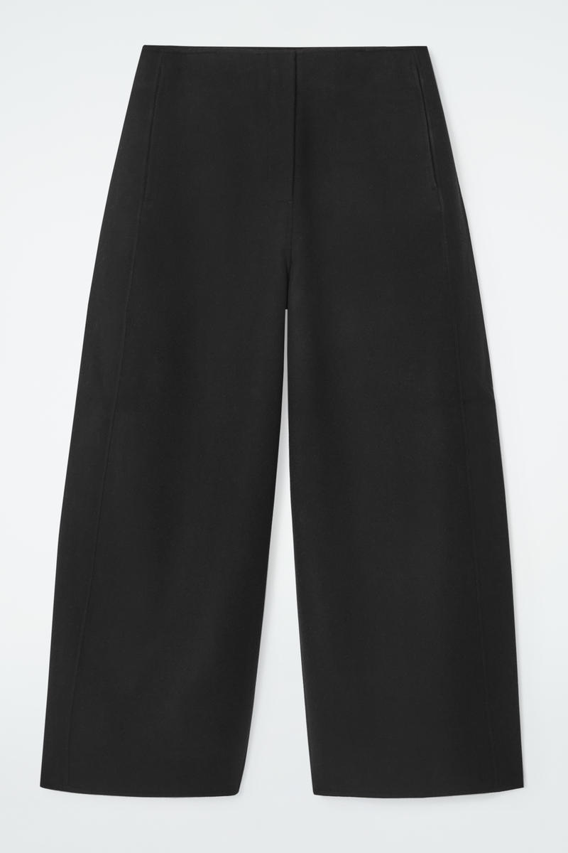 Double-Faced Wool Barrel-Leg Trousers