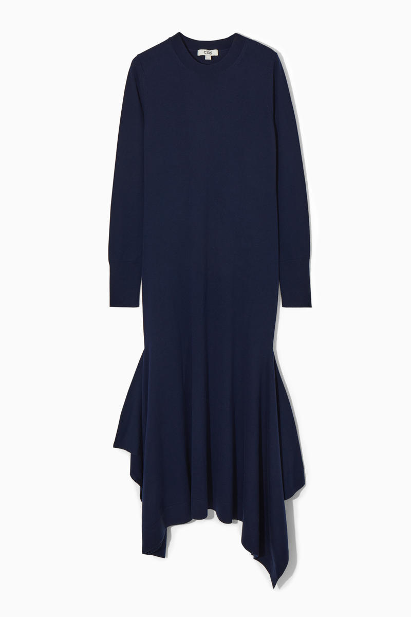 Handkerchief-Hem Merino Wool Midi Dress