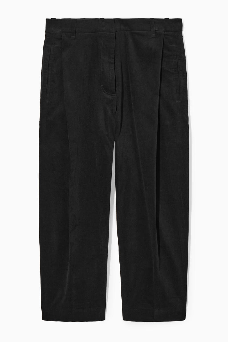 Pleated Barrel-Leg Corduroy Trousers