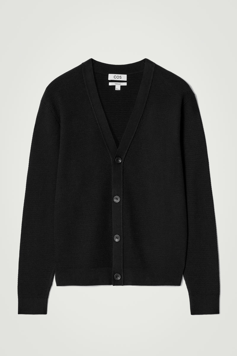 Textured Knitted Cotton V-Neck Cardigan