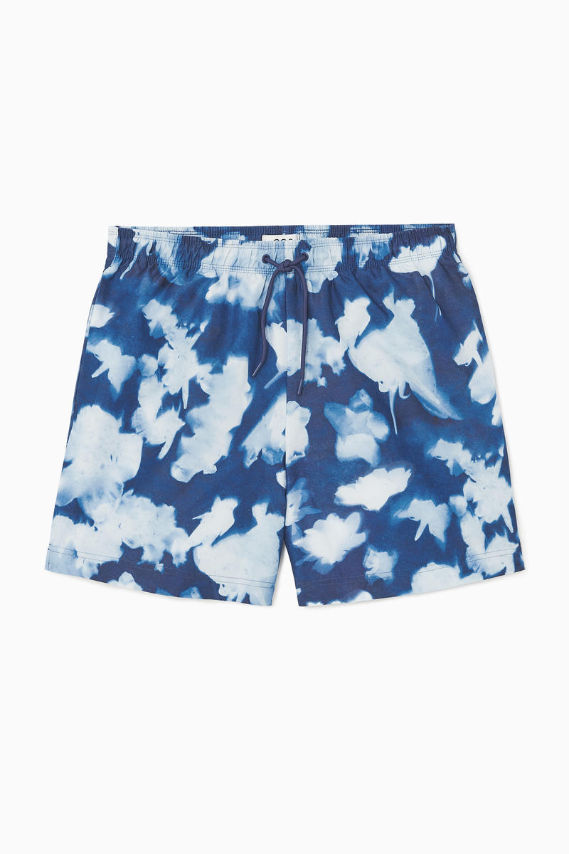 Printed Drawstring Swim Shorts in Blue