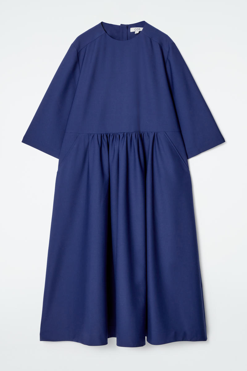 Gathered Wool-Blend Midi Dress
