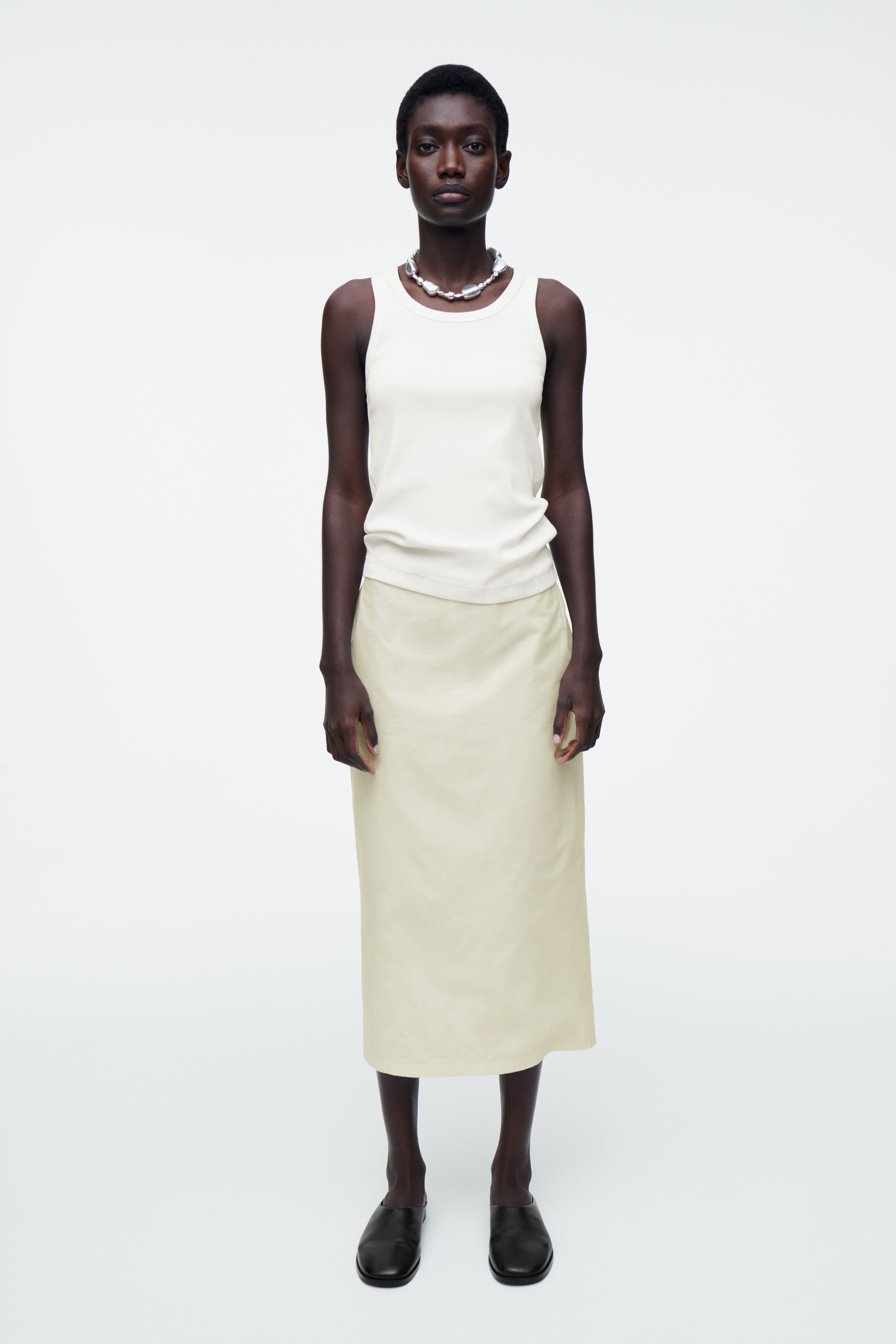【SOMEWHEREBUTTER】韓国人気◆Penny Cotton Midi Skirt タイト Cotton Poplin Midi Skirt with Elastic Waistband and Pockets