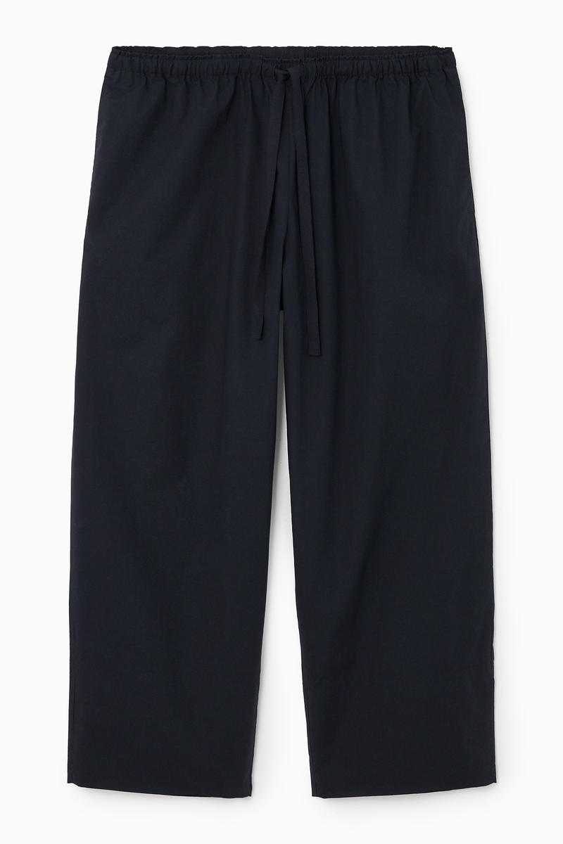 Tapered Drawstring Cotton Trousers in Blue