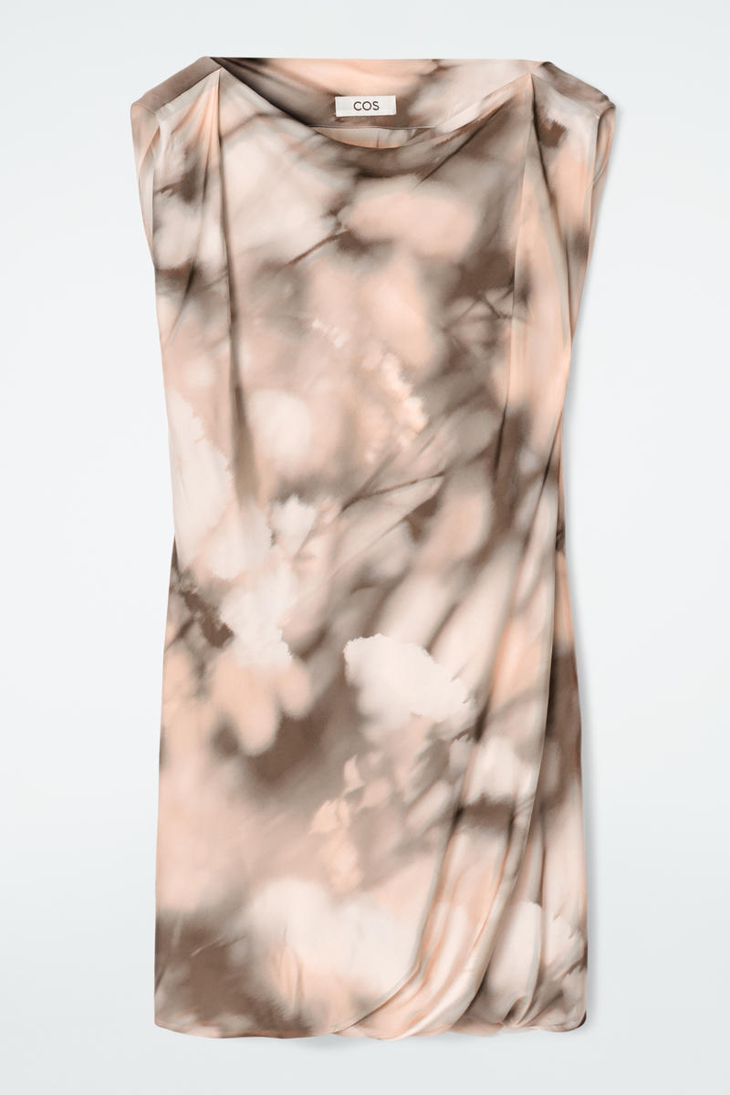 Printed Draped Silk Dress