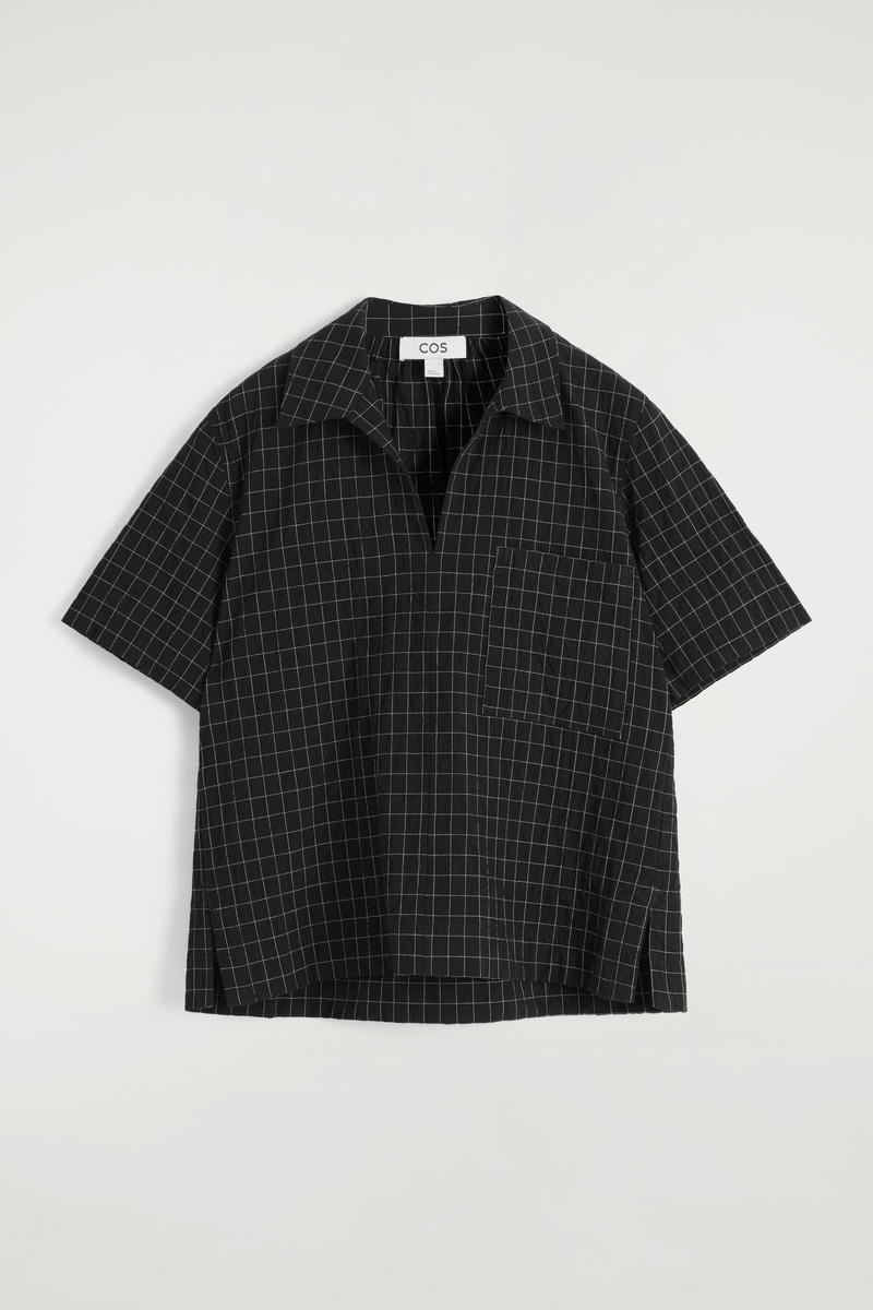 Cos Open-collar Checked Cotton Shirt
