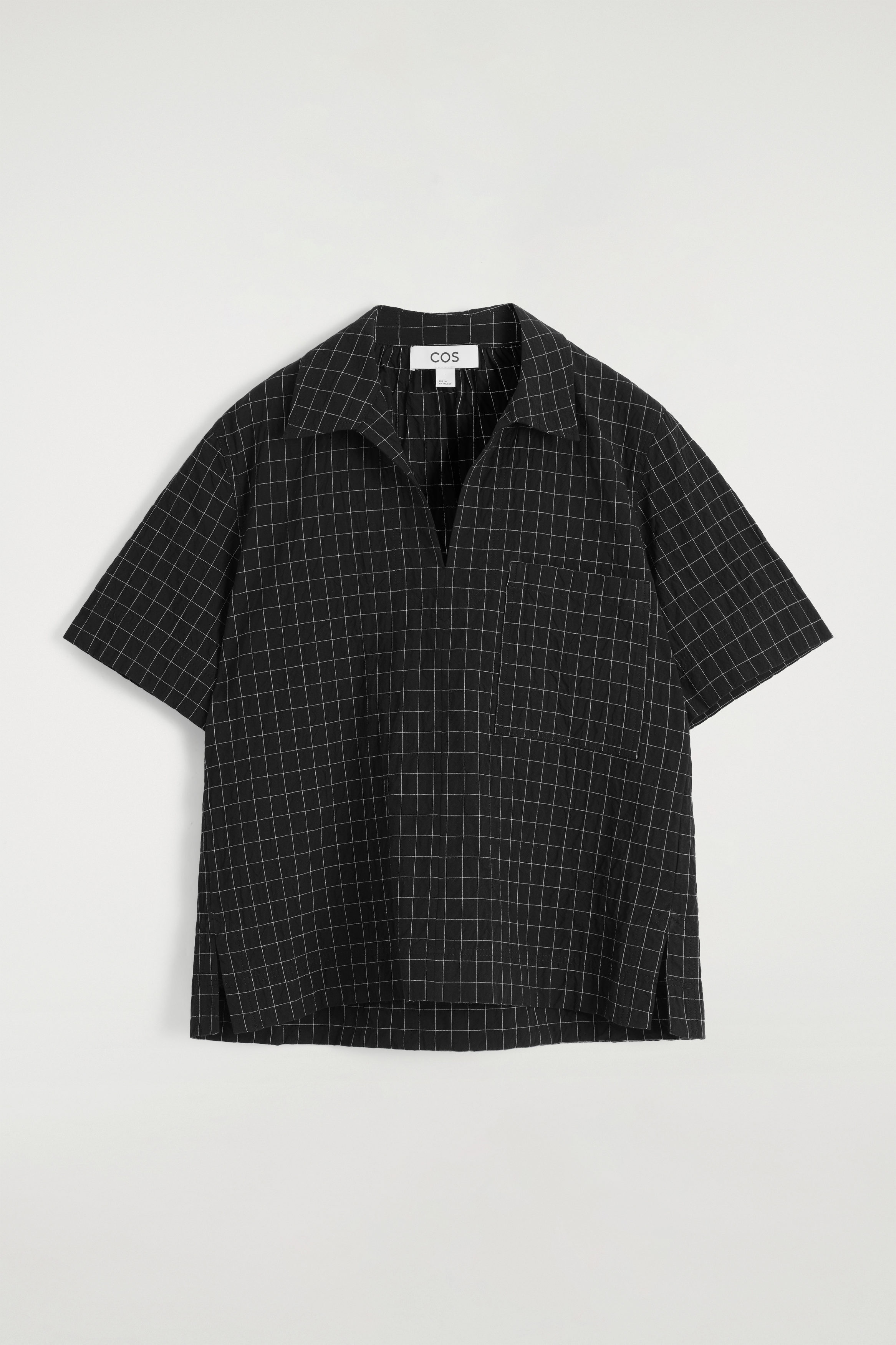 OPEN-COLLAR CHECKED COTTON SHIRT - BLACK / CHECKED | COS