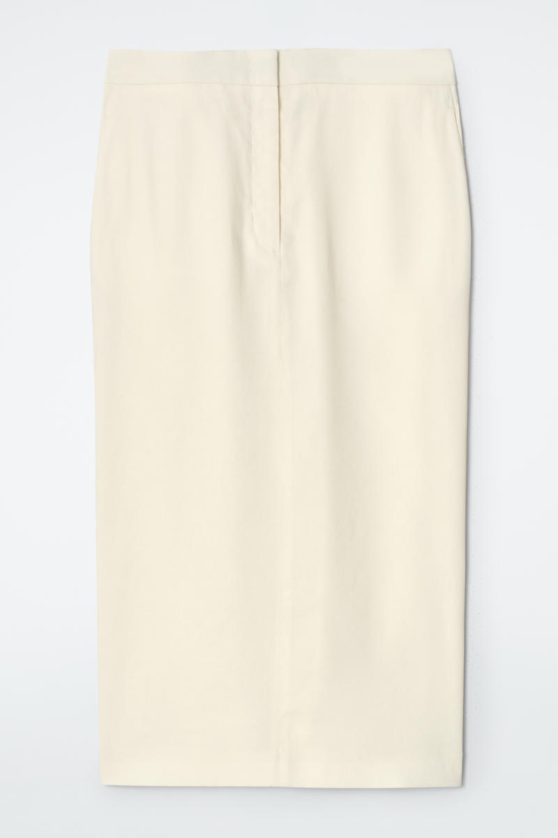 Tailored Linen Pencil Skirt in Beige