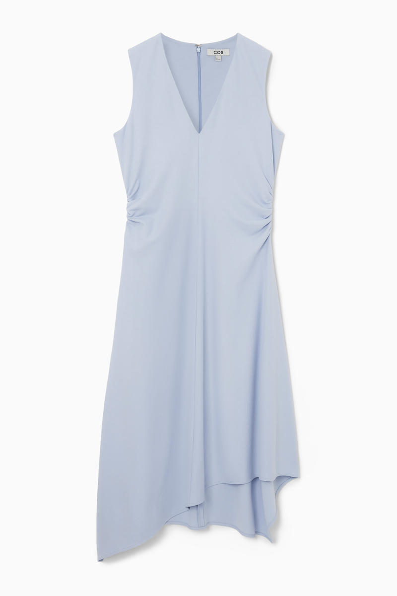 Gathered Asymmetric Midi Dress