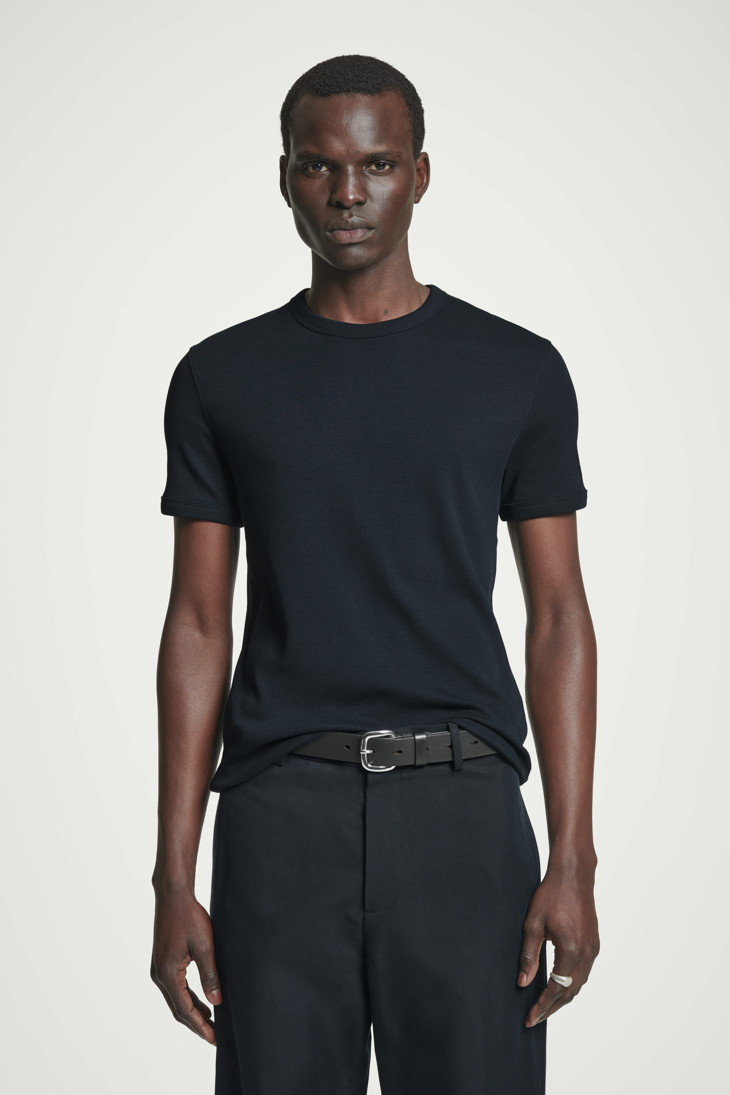 SLIM RIBBED COTTON T-SHIRT - BLACK | COS
