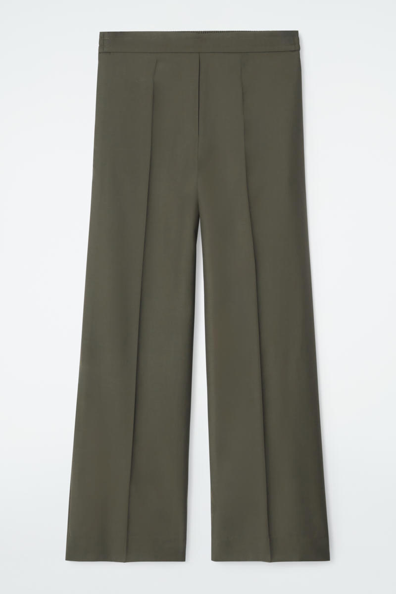 Straight-Leg Elasticated Wool Trousers in Green