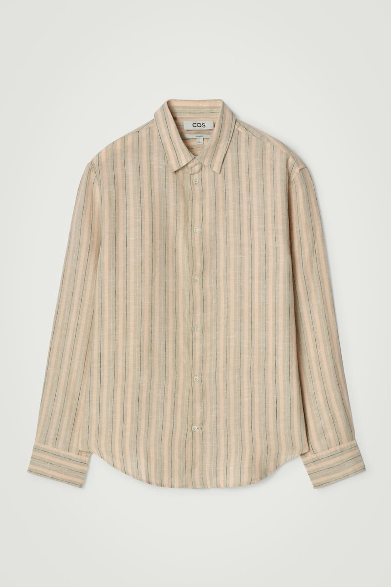 Relaxed Linen Long-Sleeved Shirt in Orange