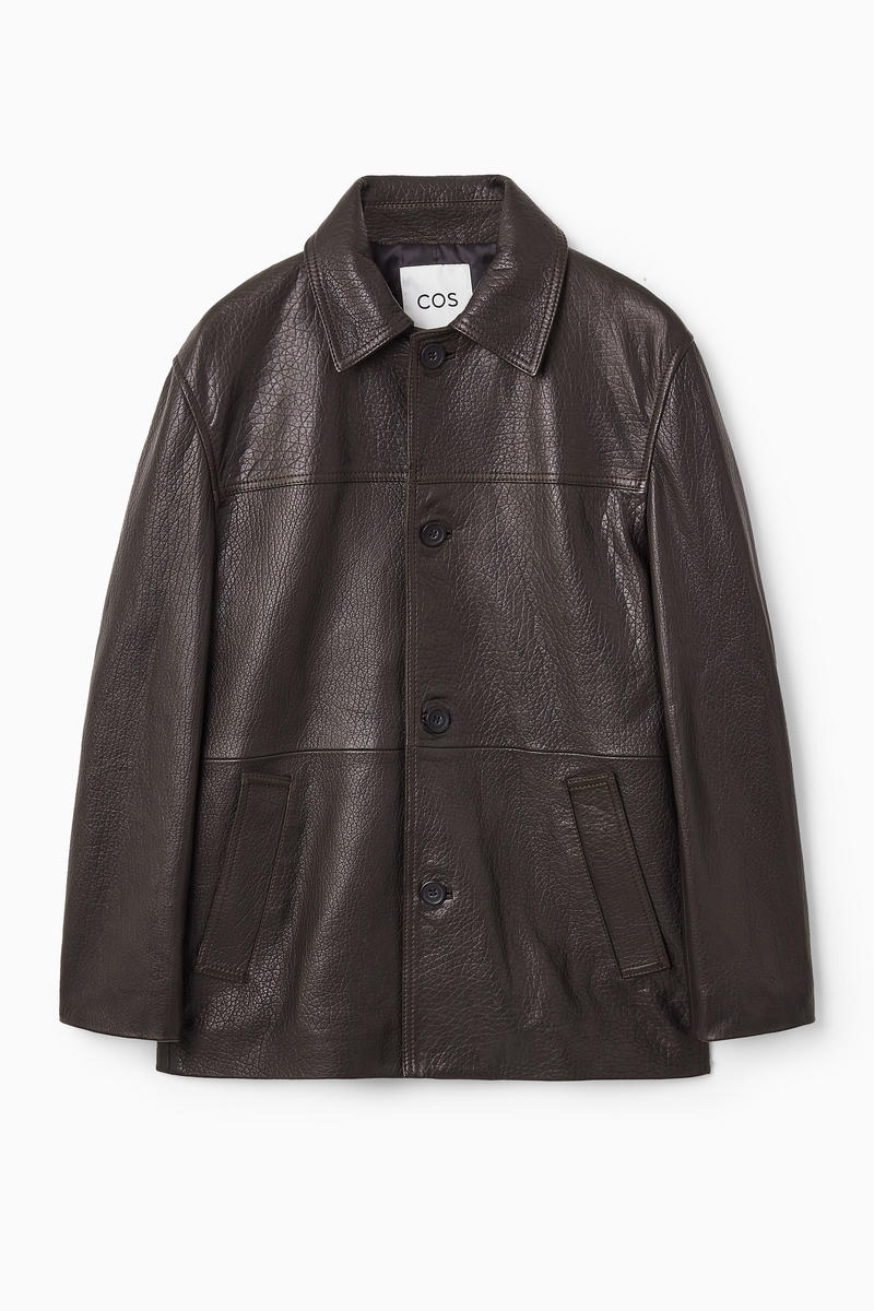Collared Grained-Leather Jacket
