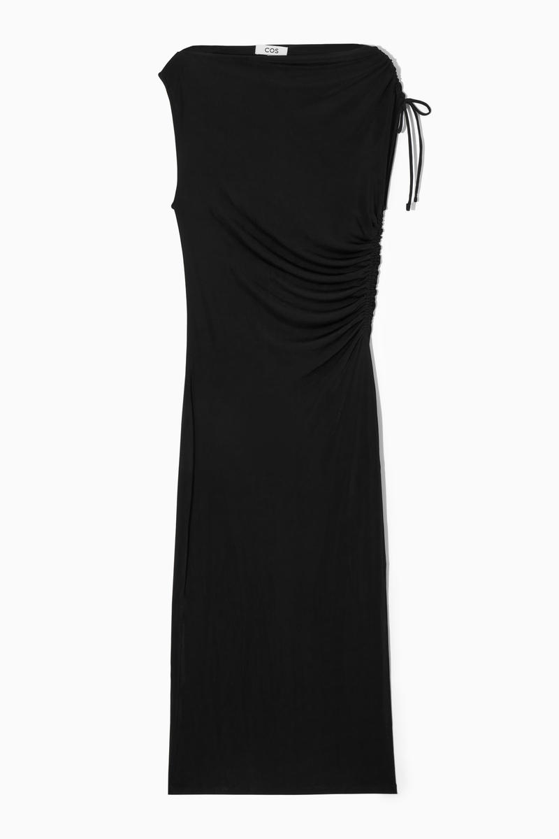 Asymmetric Off-The-Shoulder Wrap Dress