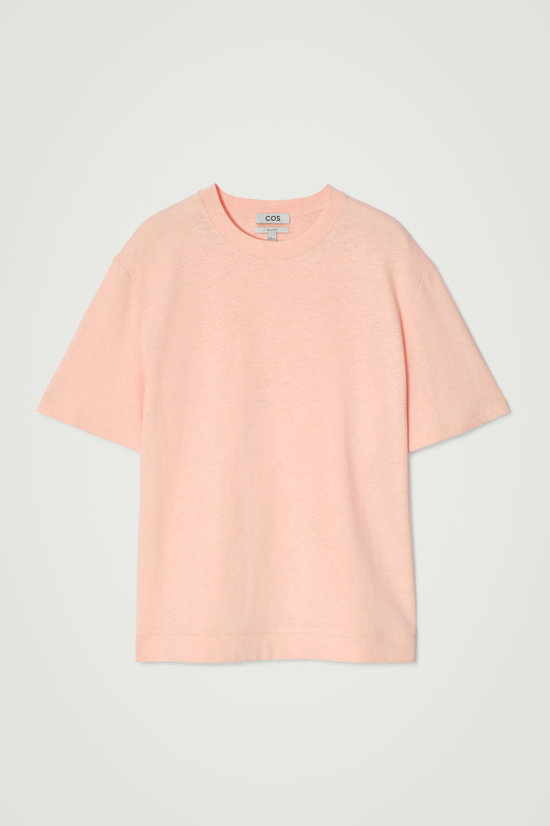 Relaxed Slubbed Cotton-Linen T-Shirt in Orange