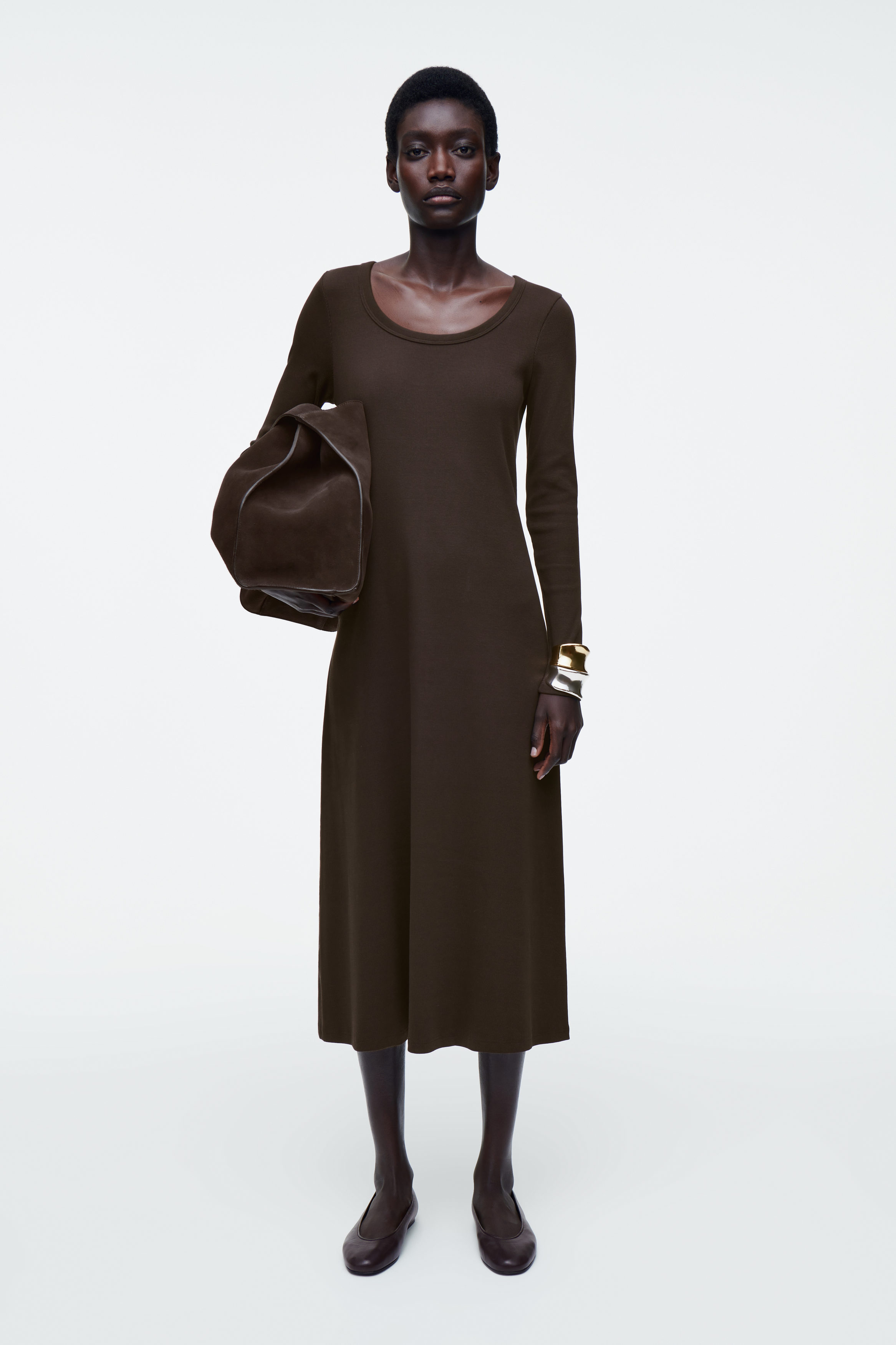 SLIM RIBBED-JERSEY MIDI DRESS