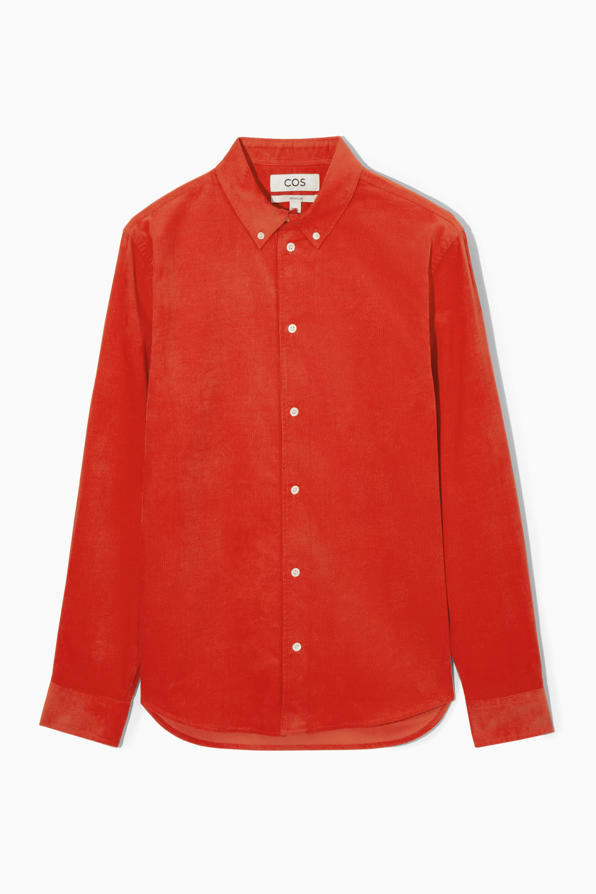 REGULAR BUTTONED-COLLAR CORDUROY SHIRT - ORANGE