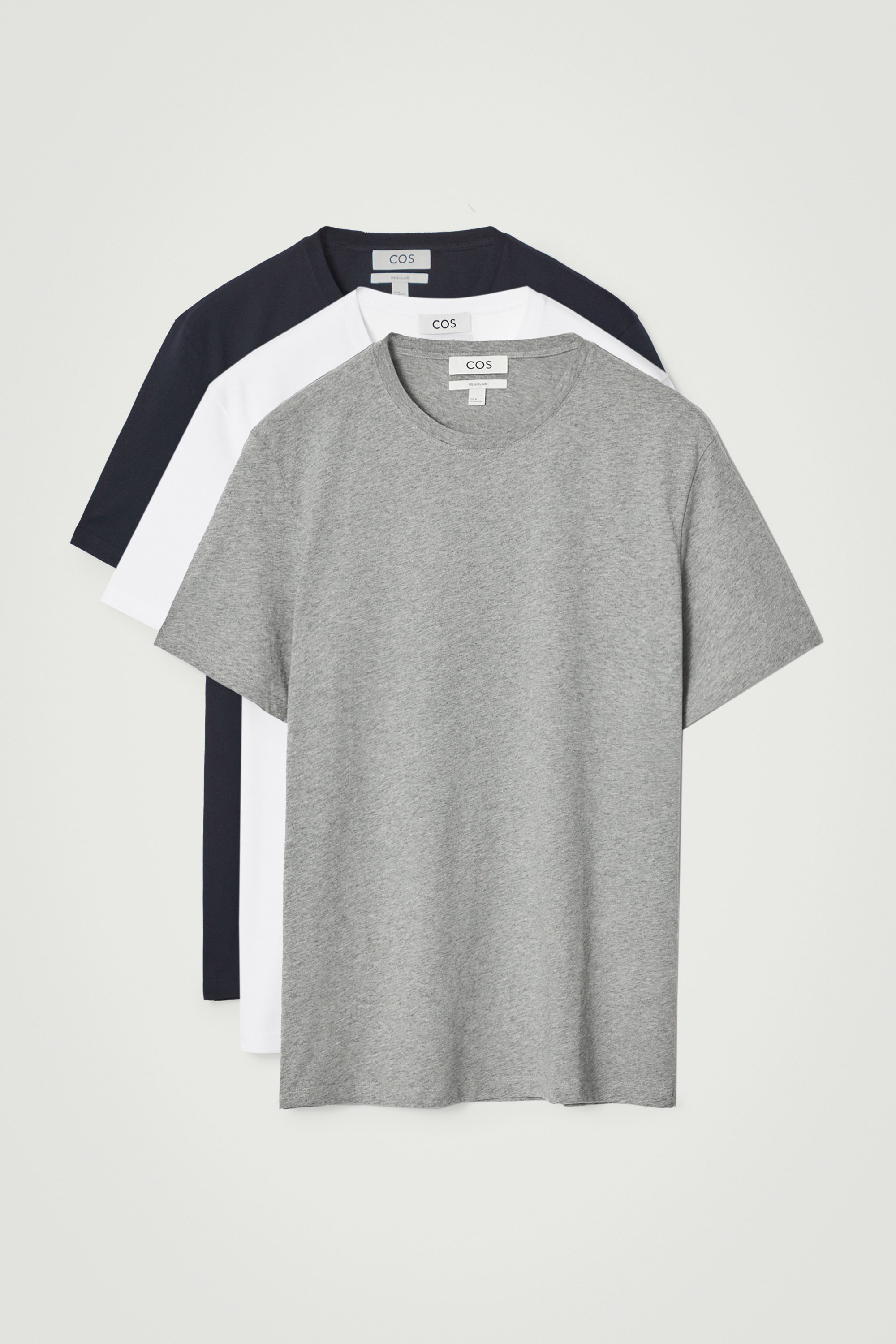 3-PACK REGULAR COTTON T-SHIRTS - NAVY / GREY / WHITE