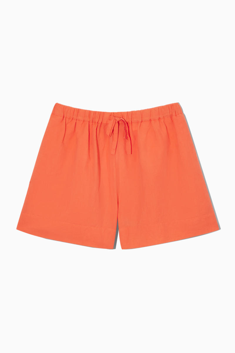 Linen Drawstring Shorts in Orange