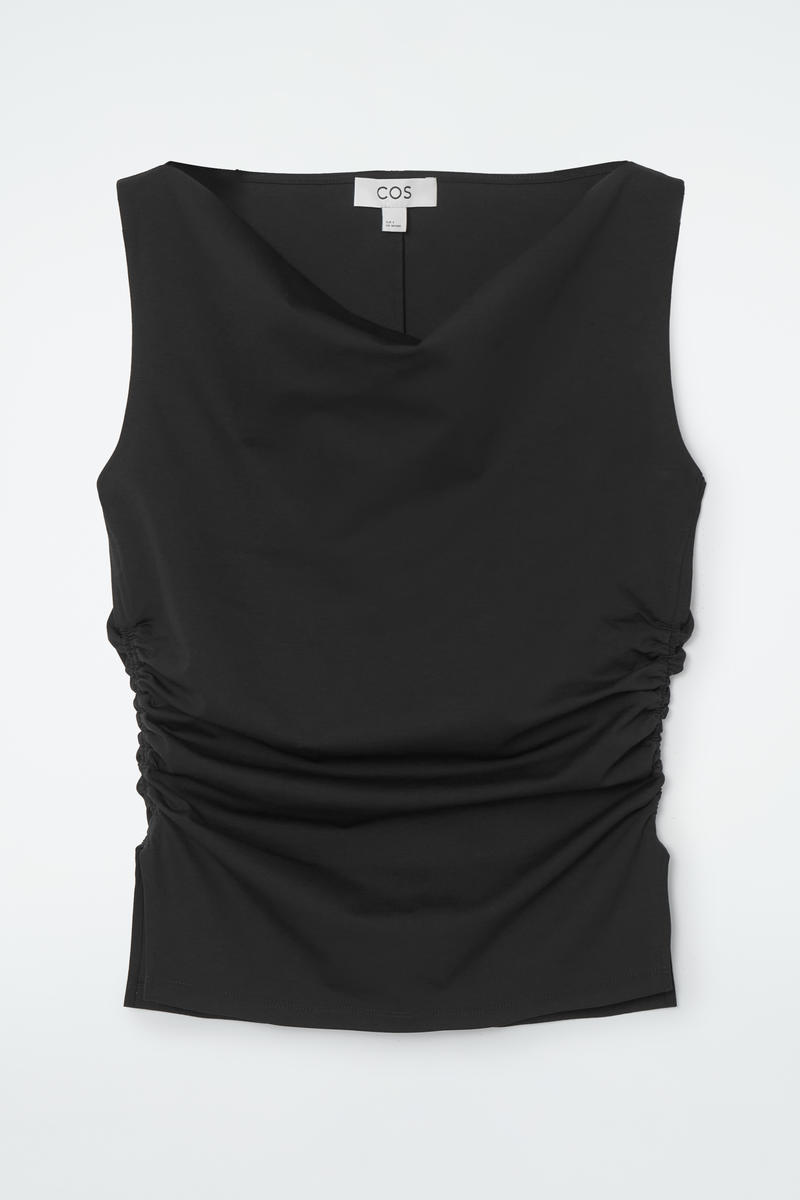 Cowl-Neck Gathered Sleeveless Top