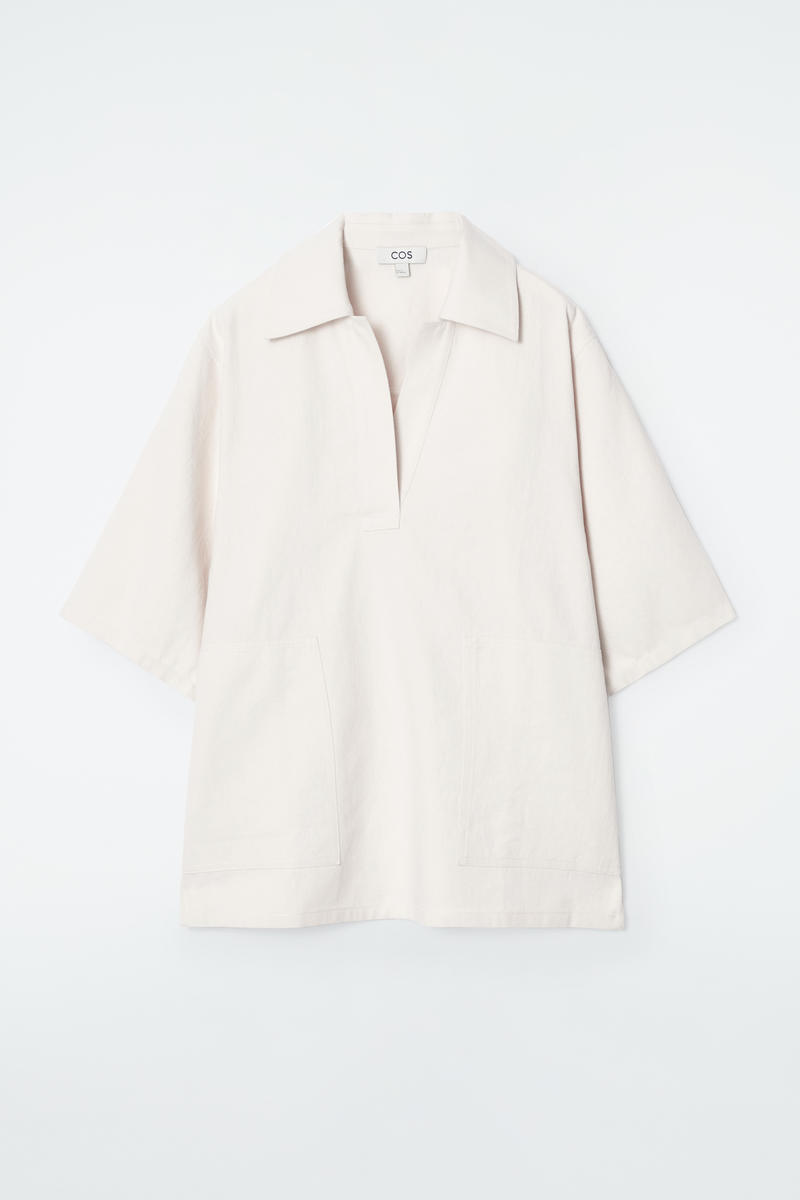 Oversized Linen-Twill Polo Shirt