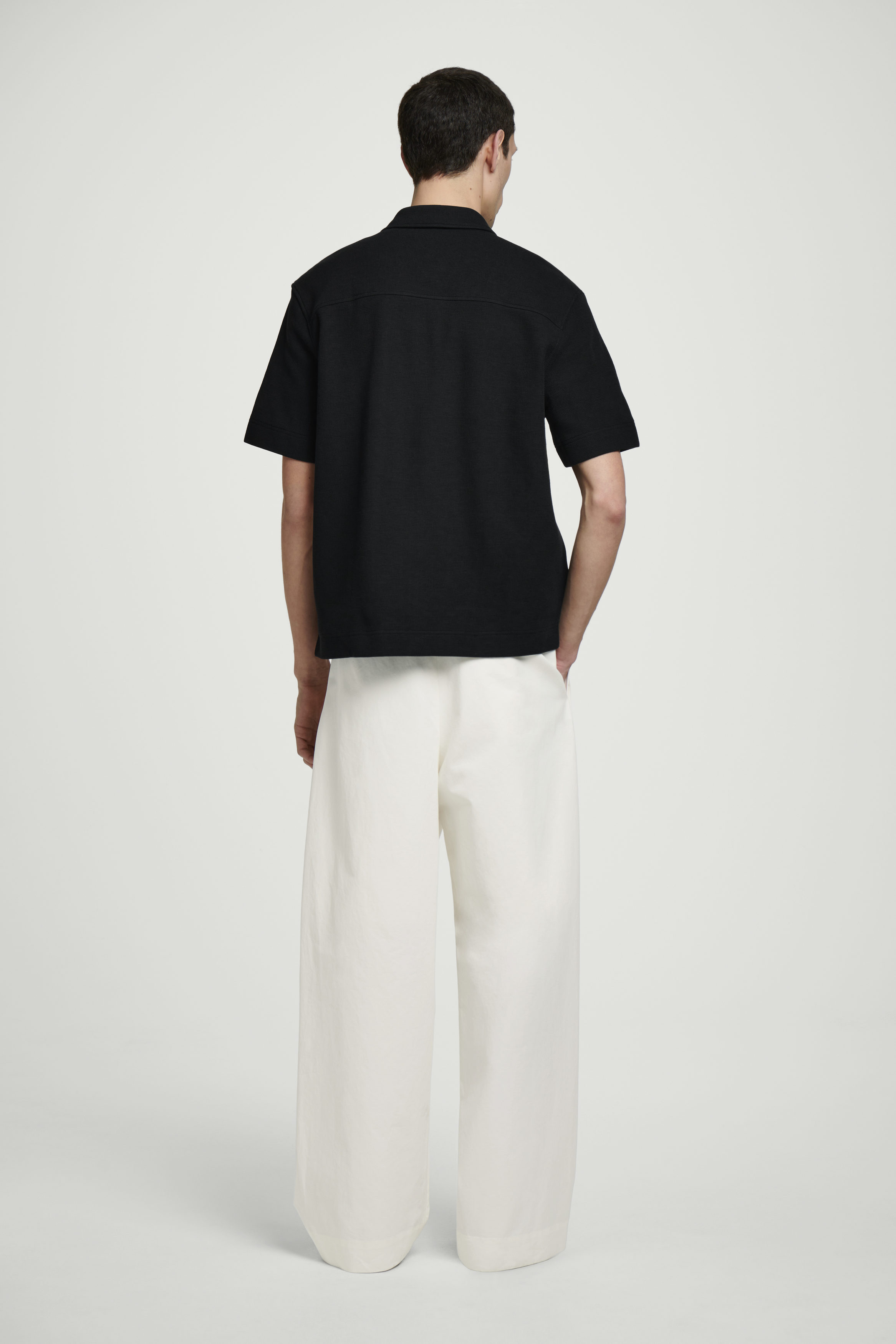 TEXTURED COTTON-JERSEY ZIPPED SHIRT - BLACK TEXTURED COTTON-JERSEY ZIPPED SHIRT - BLACK