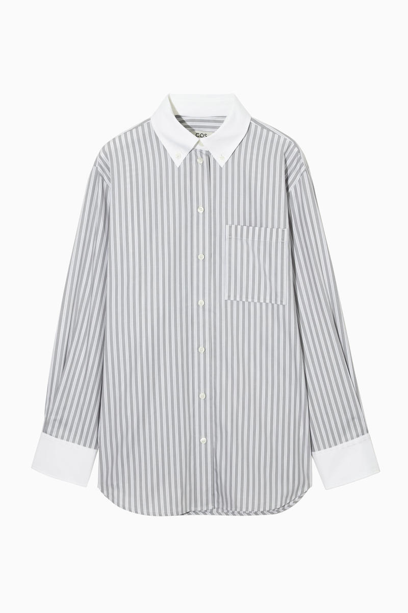 Oversized Contrast-Trim Pinstriped Shirt