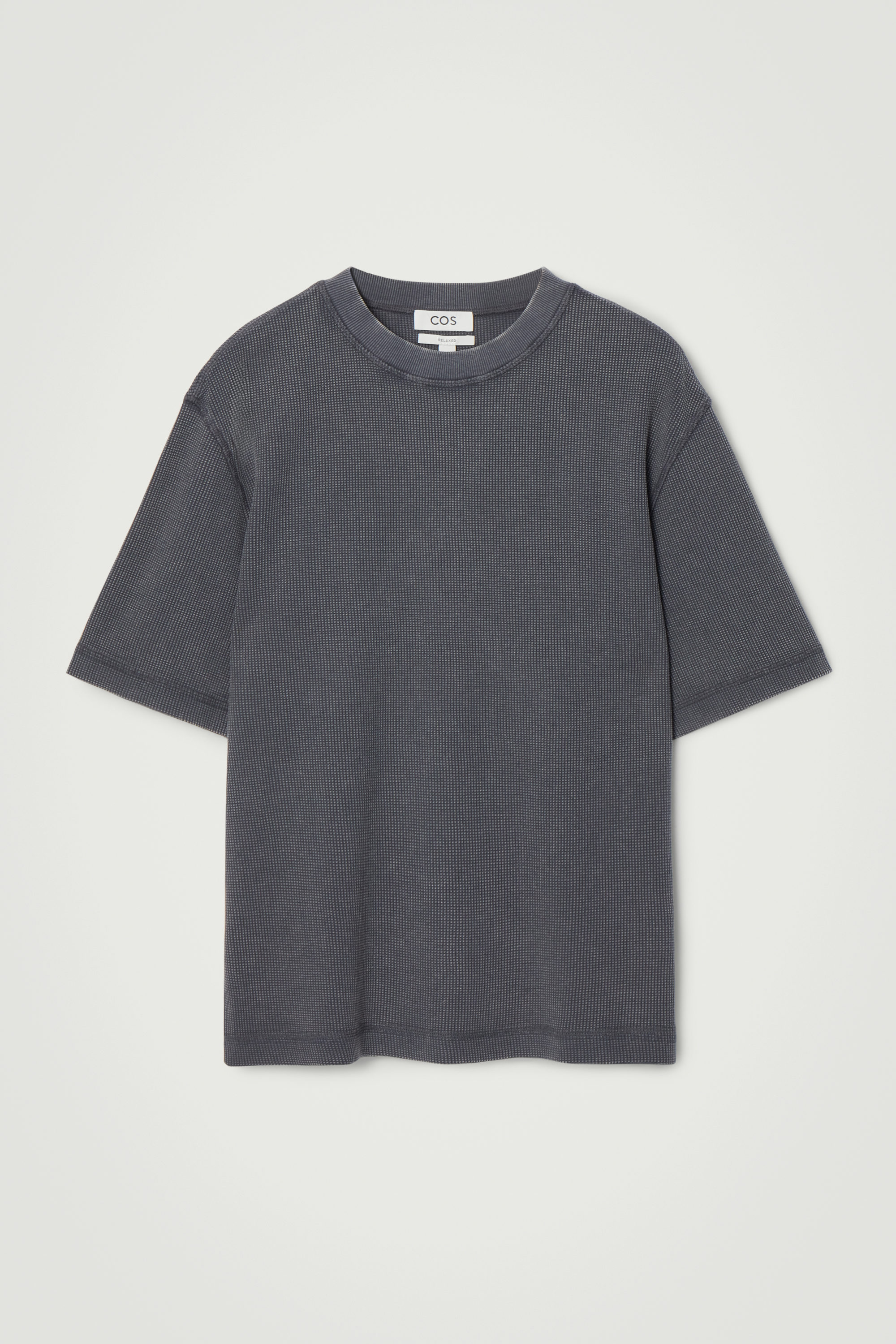 RELAXED WAFFLE-TEXTURE COTTON-JERSEY T-SHIRT - NAVY | COS US