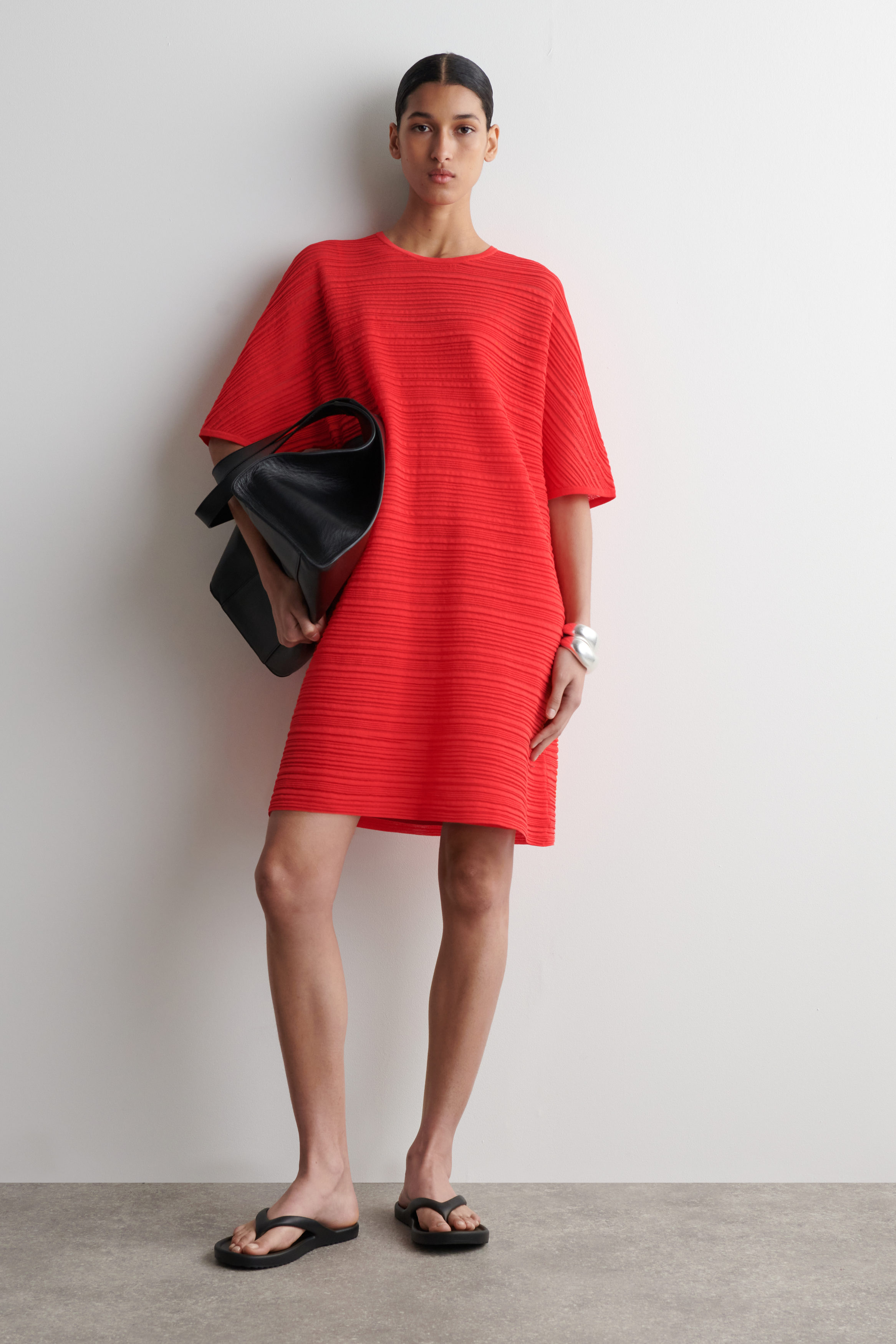 PLEATED KNITTED MINI DRESS