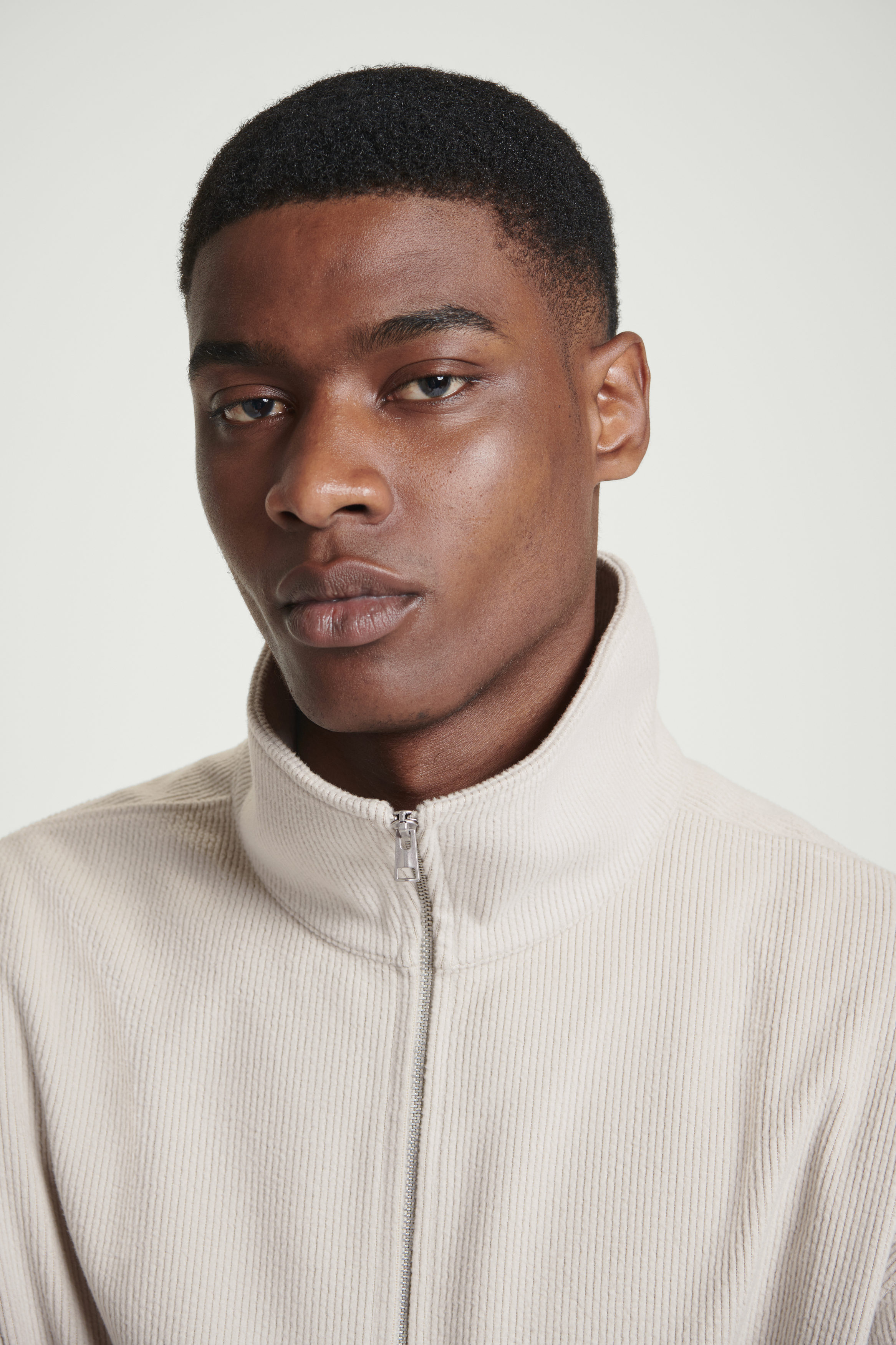 CORDUROY-JERSEY HALF-ZIP SWEATSHIRT - LIGHT MOLE