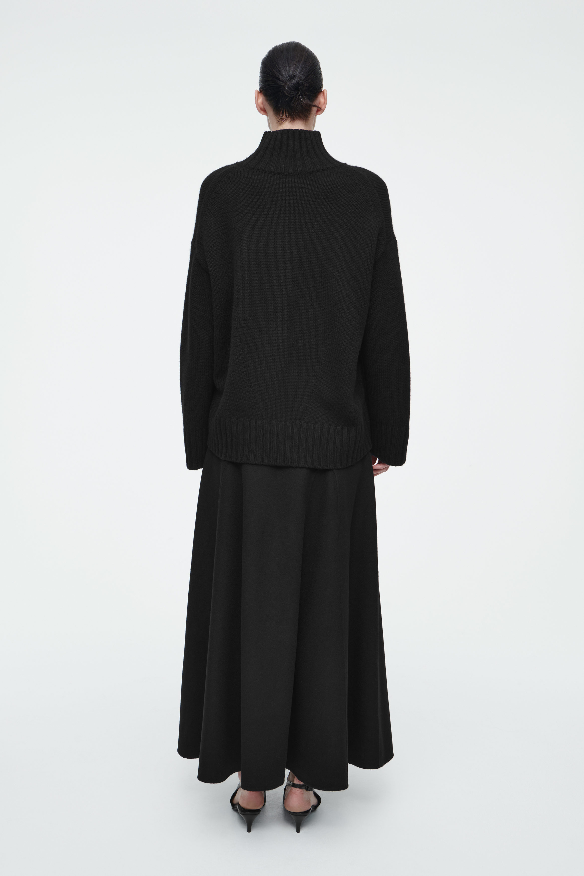 DOUBLE-FACED WOOL MIDI SKIRT - BLACK DOUBLE-FACED WOOL MIDI SKIRT - BLACK