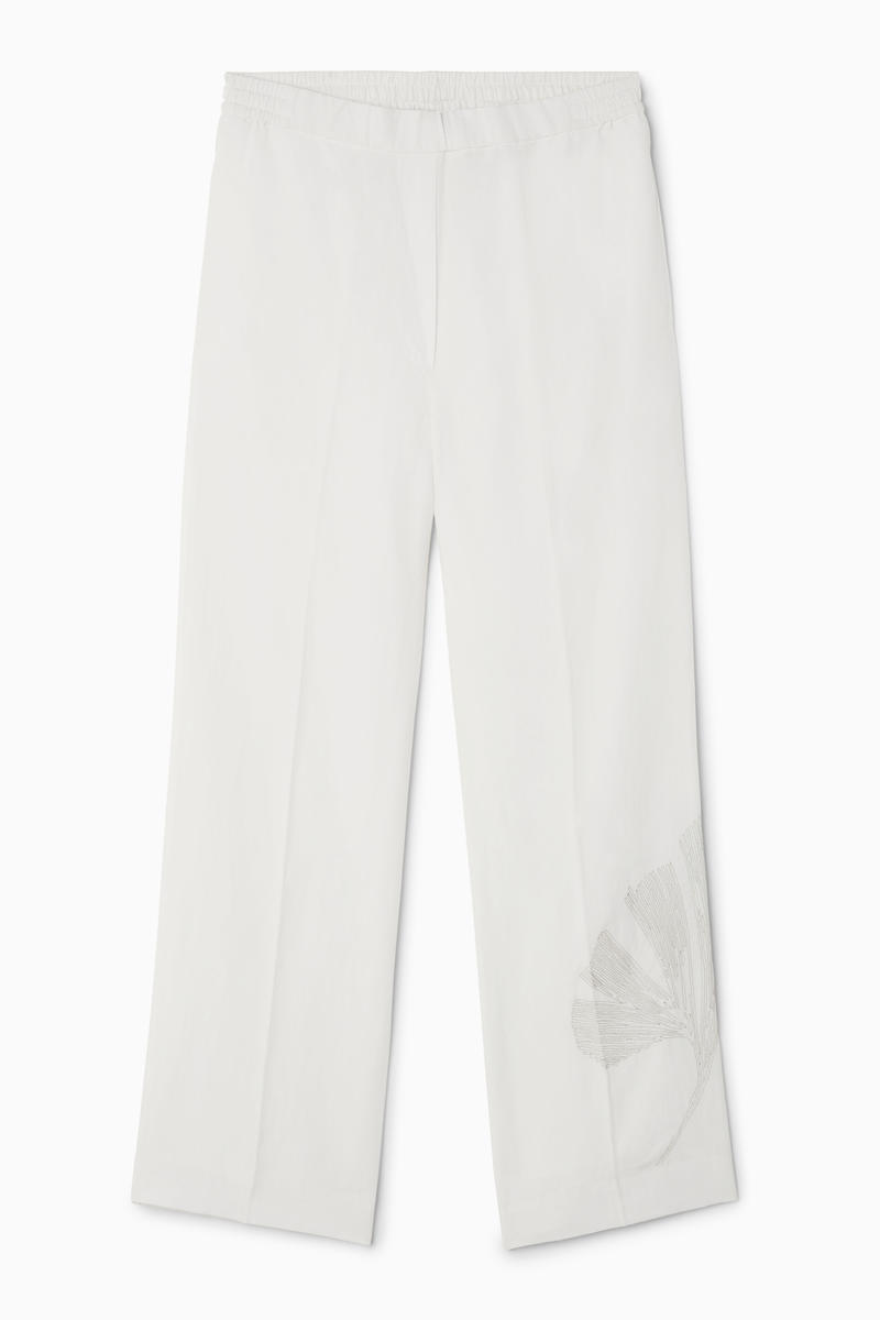 Embroidered Wide-Leg Trousers