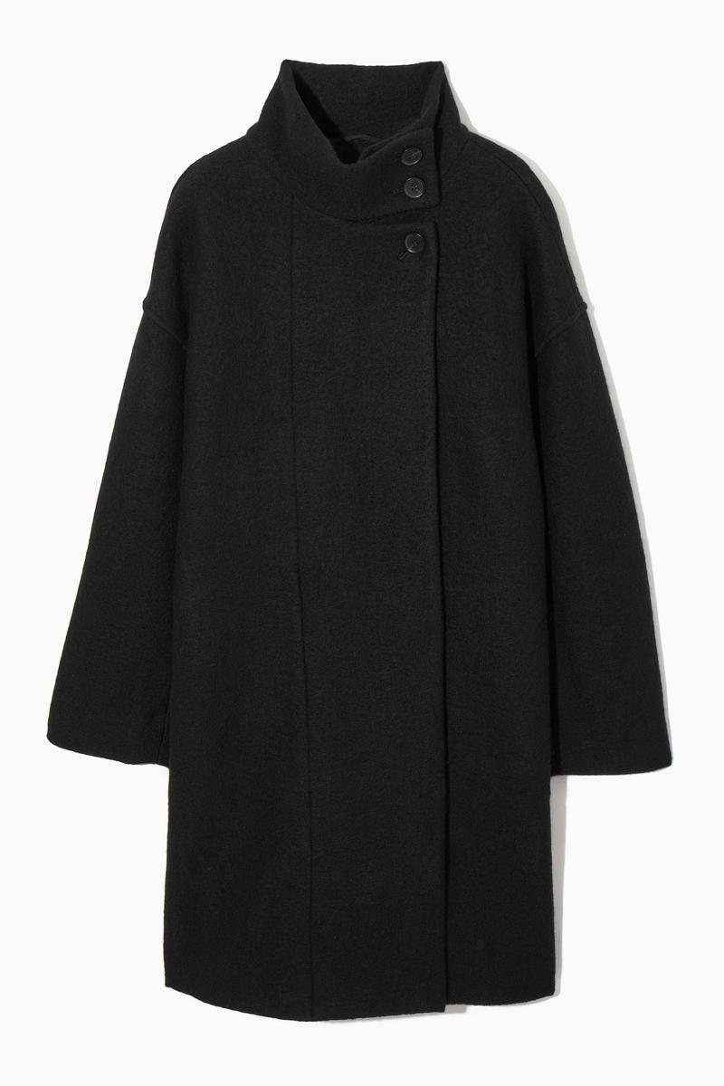 Funnel-Neck Boiled-Wool Coat