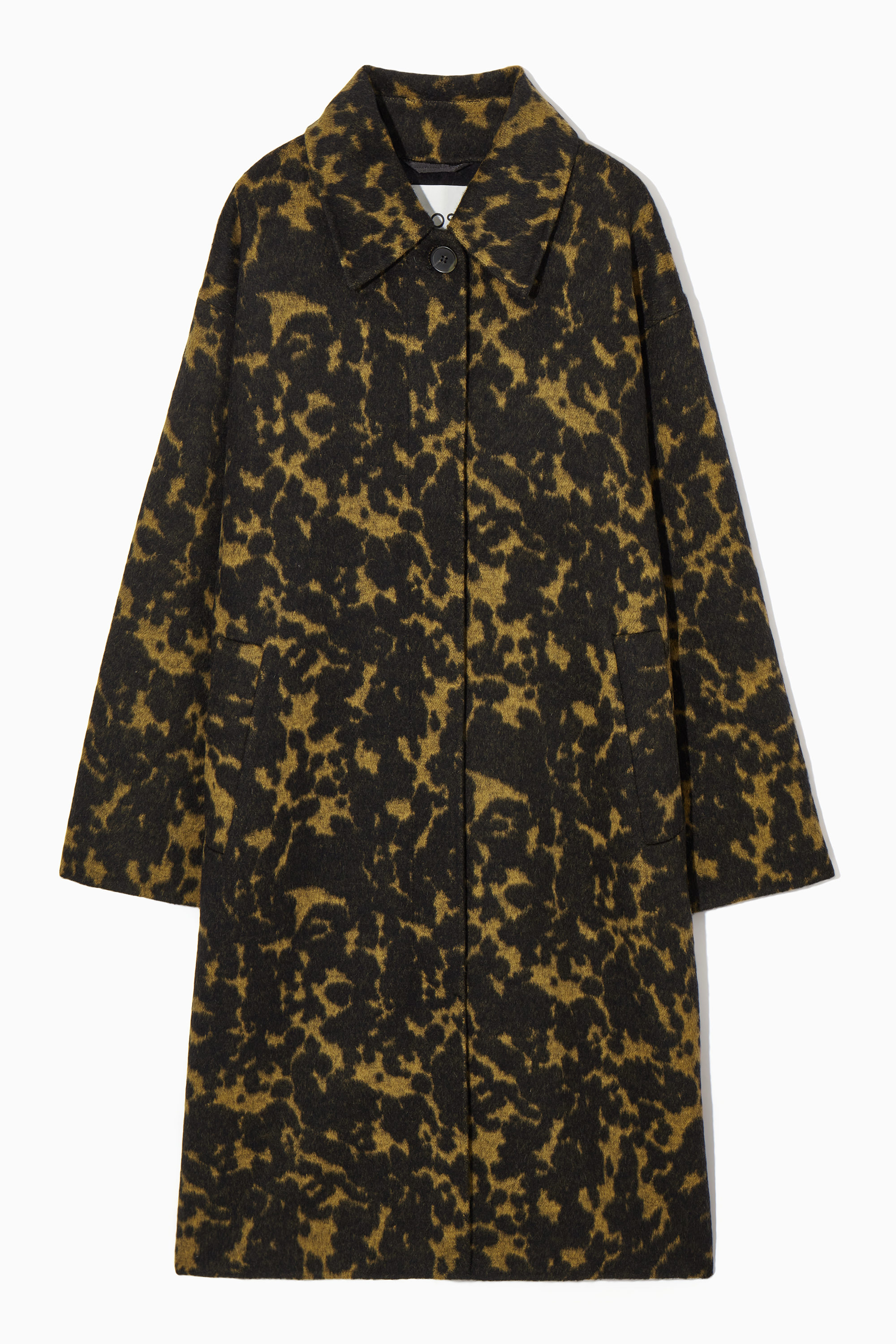 OVERSIZED TORTOISESHELL-PRINT WOOL COAT - BROWN